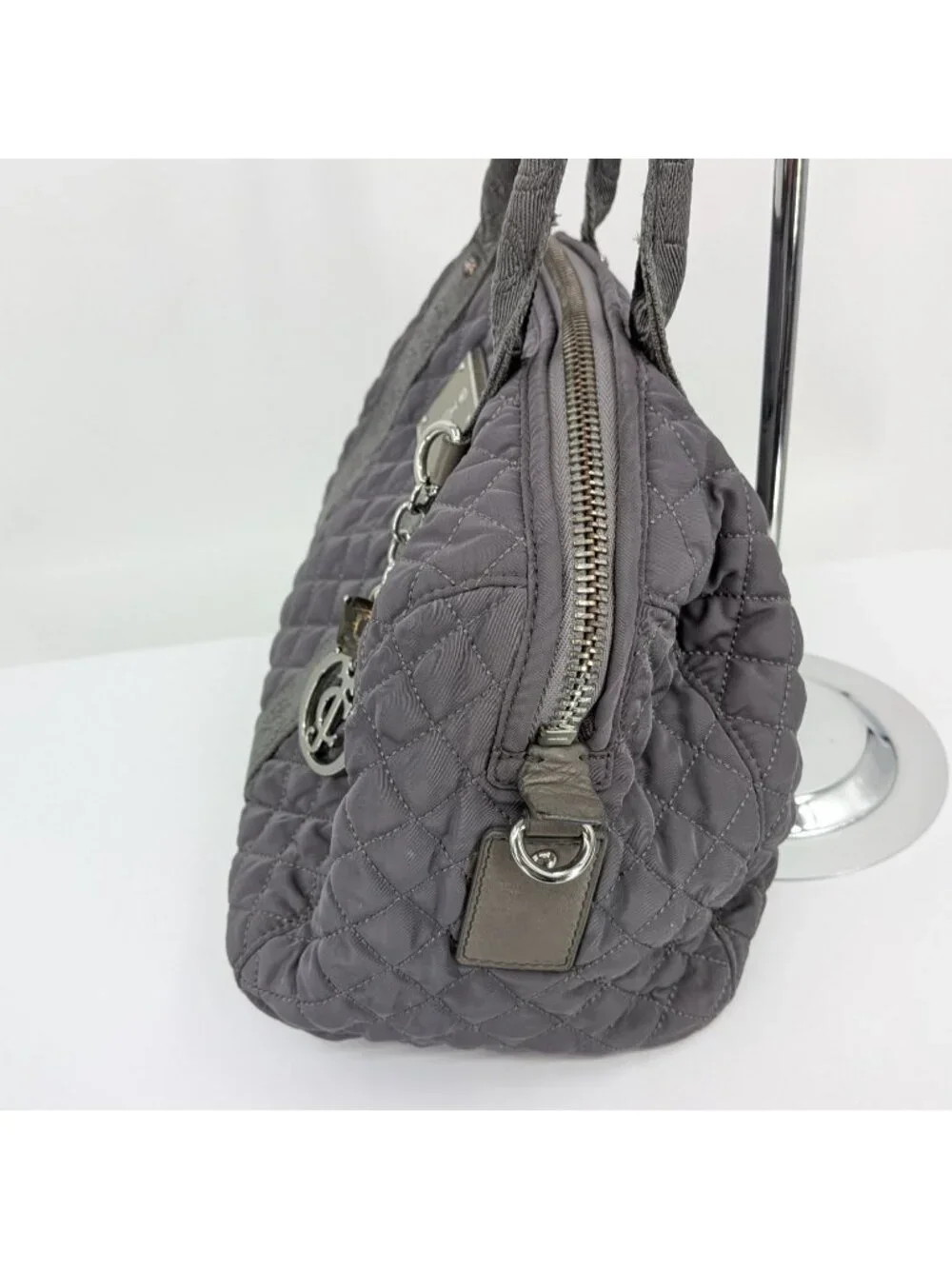 Vtg Y2K Juicy Couture Nylon Quilted Puffer Satchel Handbag With‎ Logo Gem Charm